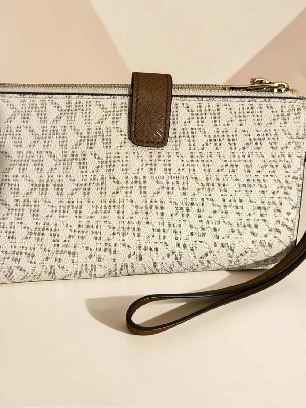 Michael Kors Cream & Brown Signature Wristlet Clutch
